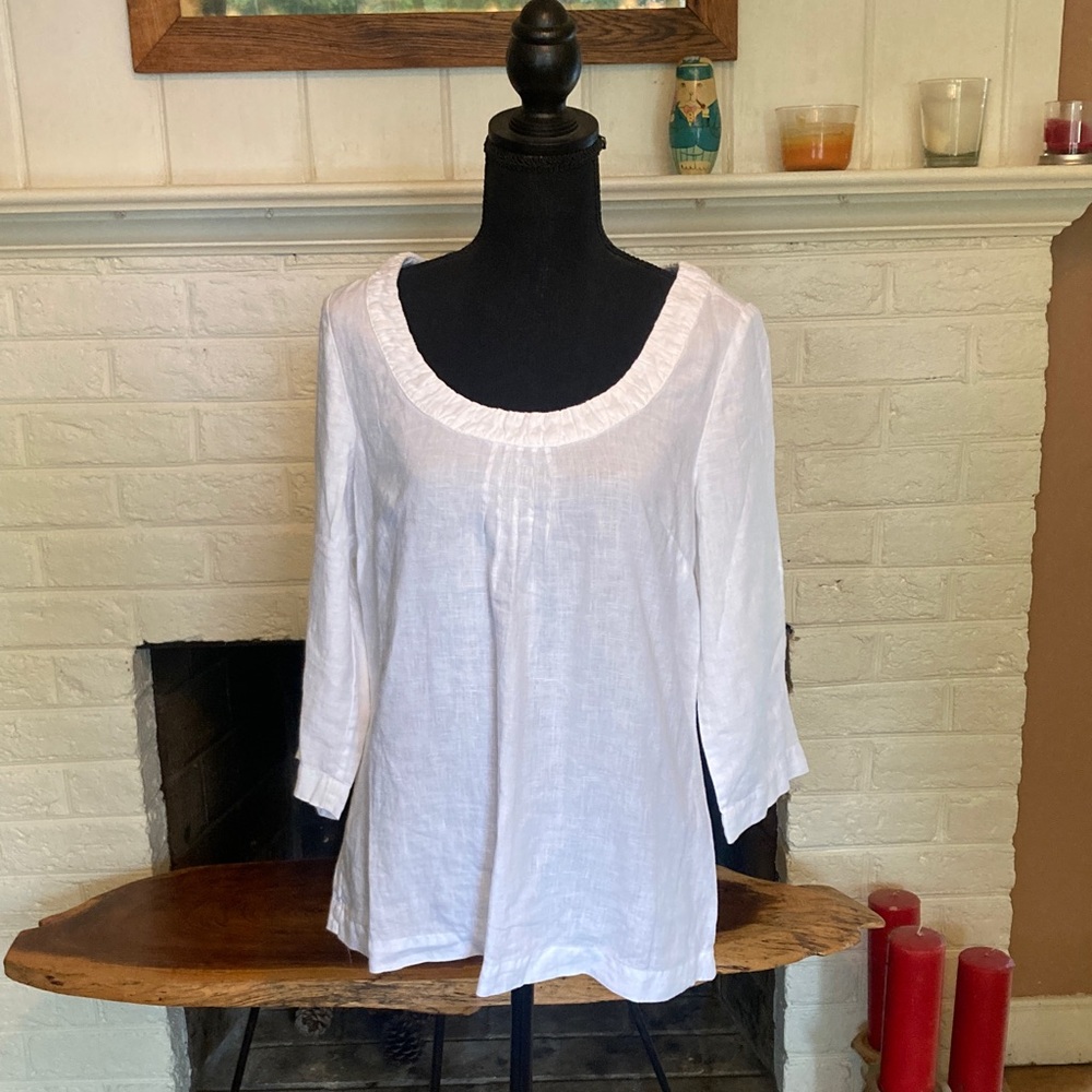 Boden White Scoop-Neck Linen Tunic size 8
